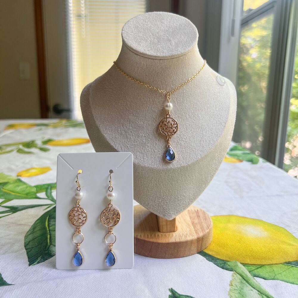 Pearl Hoop Earrings, Jewelry Set, Light Blue Earrings, Casual Nature Jewelry